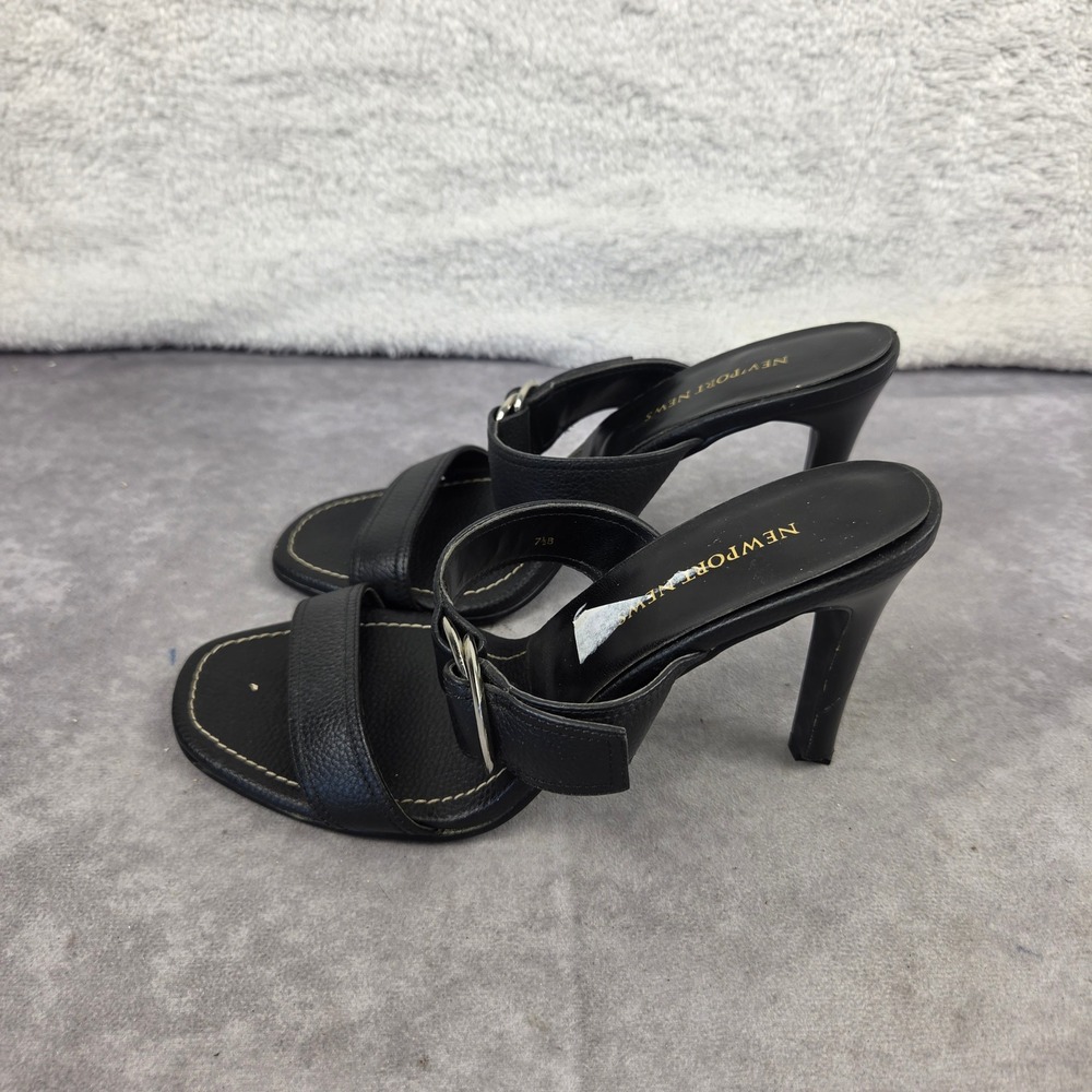 Newport News Womens Black Leather Buckle Stiletto Heel Mules Sandals 7.5B 21570